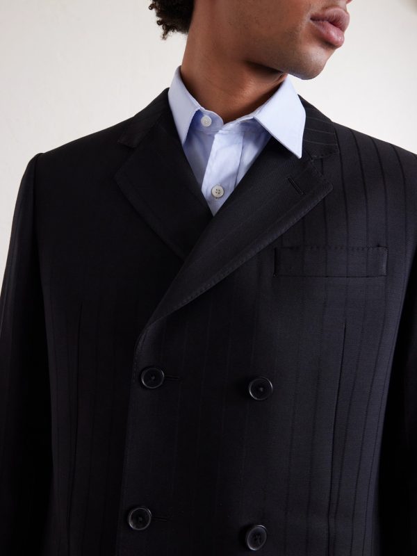 The Pierre Doubled-Breasted Pinstriped Virgin Wool-Twill Blazer - CU The Pierre Doubled-Breasted Pinstriped Virgin Wool-Twill Blazer - CU