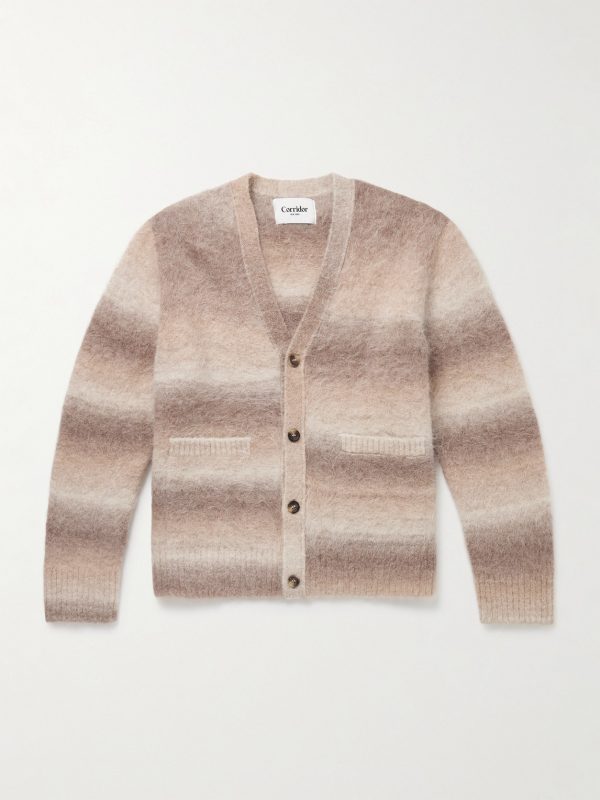 Striped Brushed Alpaca-Blend Cardigan