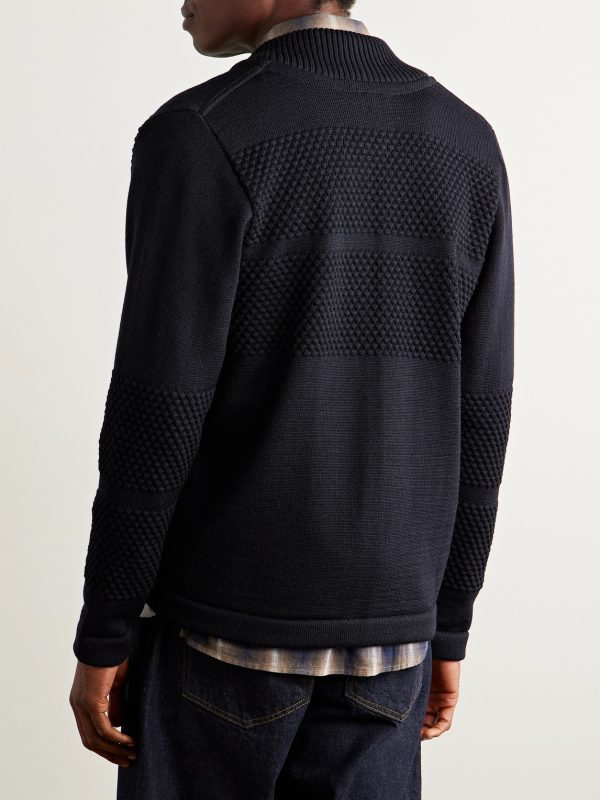 Fisherman Wool Zip-Up Cardigan - BK Fisherman Wool Zip-Up Cardigan - BK