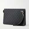 Leather-Trimmed Monogrammed Coated-Canvas Pouch - BK Leather-Trimmed Monogrammed Coated-Canvas Pouch - BK