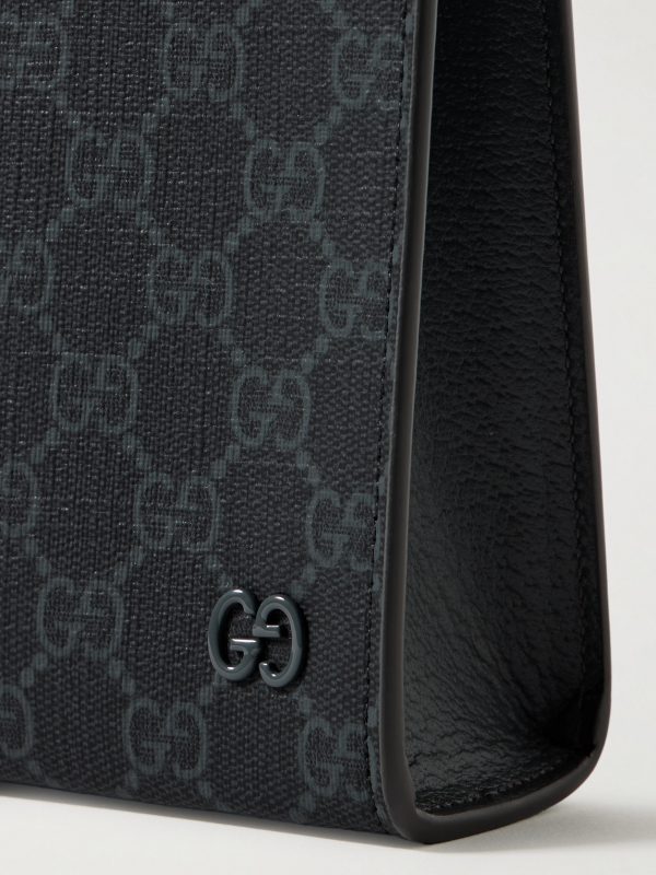 Leather-Trimmed Monogrammed Coated-Canvas Pouch - CU Leather-Trimmed Monogrammed Coated-Canvas Pouch - CU