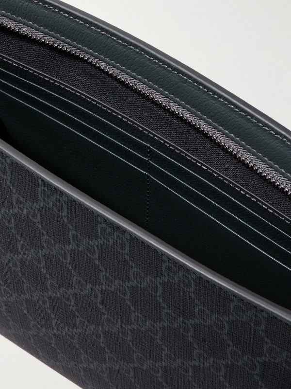Leather-Trimmed Monogrammed Coated-Canvas Pouch - E1 Leather-Trimmed Monogrammed Coated-Canvas Pouch - E1