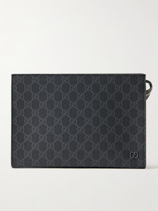 Leather-Trimmed Monogrammed Coated-Canvas Pouch Leather-Trimmed Monogrammed Coated-Canvas Pouch