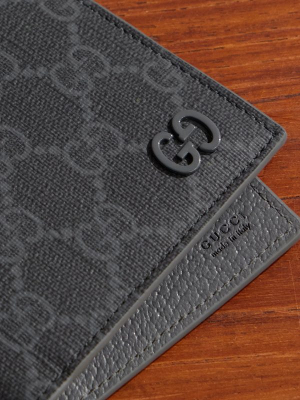 GG Supreme Monogrammed Coated-Canvas and Pebble-Grain Leather Passport Holder - CU