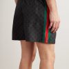 Straight-Leg Mid-Length Logo-Print Striped Swim Shorts - BK Straight-Leg Mid-Length Logo-Print Striped Swim Shorts - BK