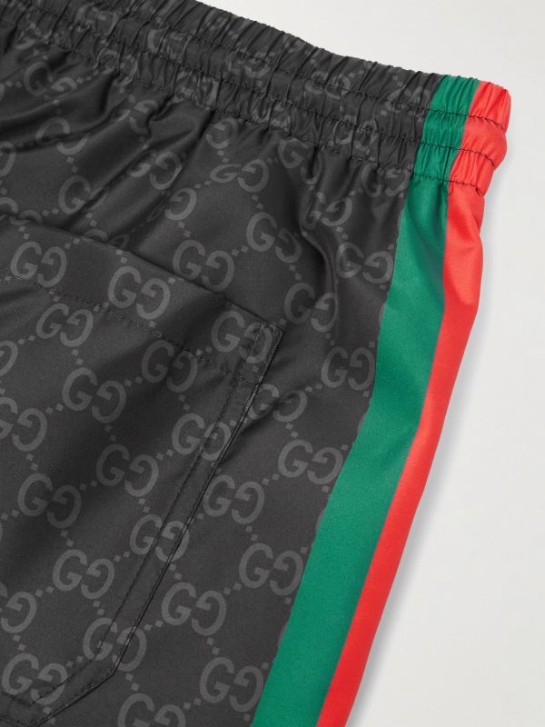 Straight-Leg Mid-Length Logo-Print Striped Swim Shorts - CU Straight-Leg Mid-Length Logo-Print Striped Swim Shorts - CU