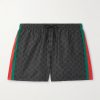 Straight-Leg Mid-Length Logo-Print Striped Swim Shorts Straight-Leg Mid-Length Logo-Print Striped Swim Shorts