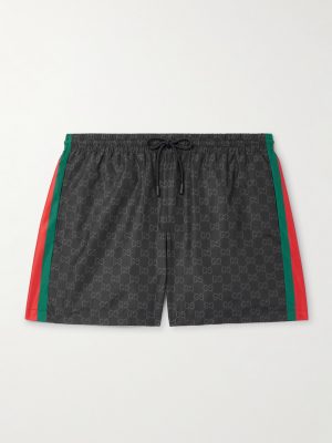 Straight-Leg Mid-Length Logo-Print Striped Swim Shorts