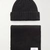 Ribbed Cashmere Beanie and Scarf Set Ribbed Cashmere Beanie and Scarf Set