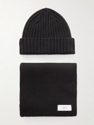 Ribbed Cashmere Beanie and Scarf Set Ribbed Cashmere Beanie and Scarf Set