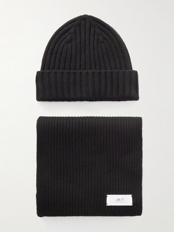Ribbed Cashmere Beanie and Scarf Set Ribbed Cashmere Beanie and Scarf Set
