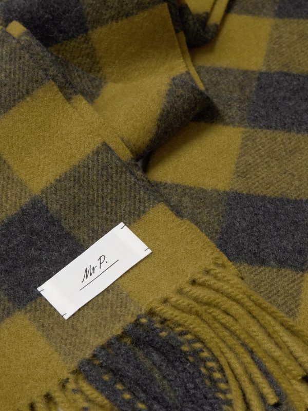 Logo-Appliquéd Fringed Checked Wool and Cashmere-Blend Scarf - CU Logo-Appliquéd Fringed Checked Wool and Cashmere-Blend Scarf - CU