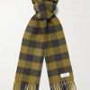 Logo-Appliquéd Fringed Checked Wool and Cashmere-Blend Scarf Logo-Appliquéd Fringed Checked Wool and Cashmere-Blend Scarf