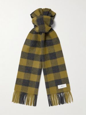 Logo-Appliquéd Fringed Checked Wool and Cashmere-Blend Scarf Logo-Appliquéd Fringed Checked Wool and Cashmere-Blend Scarf