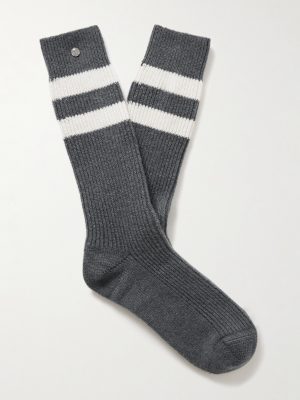 Shadow Sunstone-Embellished Striped Ribbed Cashmere-Blend Socks