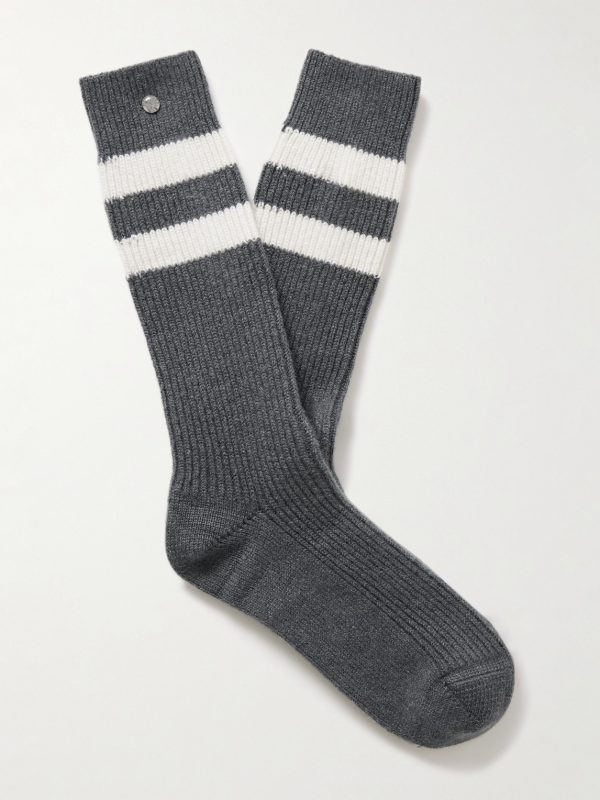 Shadow Sunstone-Embellished Striped Ribbed Cashmere-Blend Socks Shadow Sunstone-Embellished Striped Ribbed Cashmere-Blend Socks