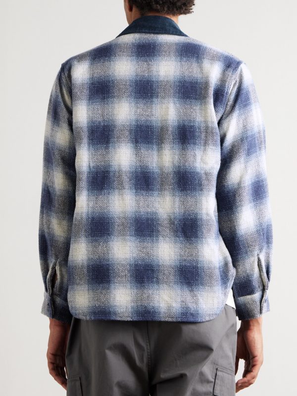 Corduroy-Trimmed Checked Cotton-Flannel Shirt - BK Corduroy-Trimmed Checked Cotton-Flannel Shirt - BK