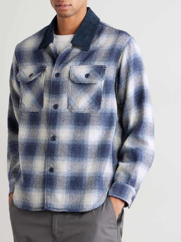 Corduroy-Trimmed Checked Cotton-Flannel Shirt - FR Corduroy-Trimmed Checked Cotton-Flannel Shirt - FR