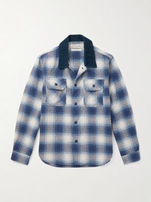 Corduroy-Trimmed Checked Cotton-Flannel Shirt Corduroy-Trimmed Checked Cotton-Flannel Shirt