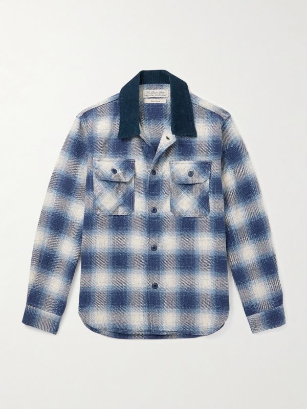 Corduroy-Trimmed Checked Cotton-Flannel Shirt Corduroy-Trimmed Checked Cotton-Flannel Shirt