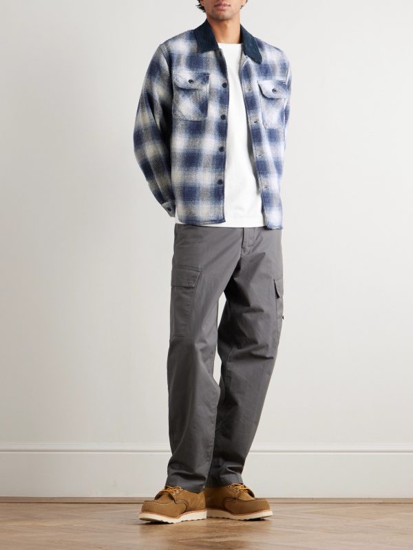 Corduroy-Trimmed Checked Cotton-Flannel Shirt - OU Corduroy-Trimmed Checked Cotton-Flannel Shirt - OU