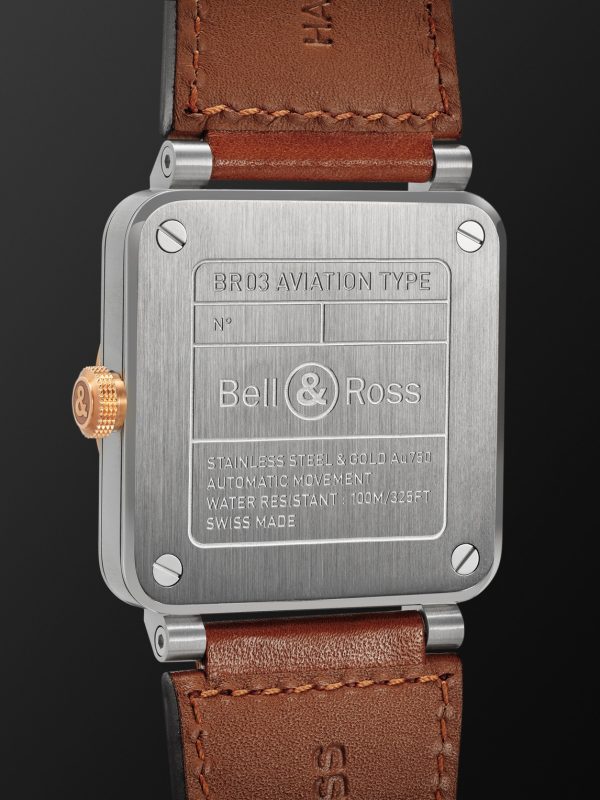 BR-03 Automatic 41mm 18-Karat Rose Gold, Steel and Leather Watch, Ref. No. BR03A-WH-STPG/SCA - BK