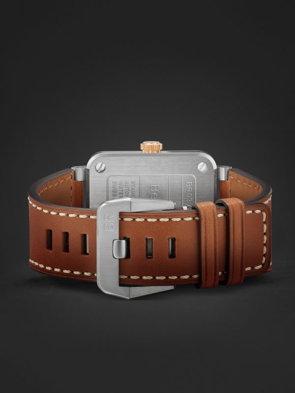 BR-03 Automatic 41mm 18-Karat Rose Gold, Steel and Leather Watch, Ref. No. BR03A-WH-STPG/SCA - E2