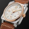BR-03 Automatic 41mm 18-Karat Rose Gold, Steel and Leather Watch, Ref. No. BR03A-WH-STPG/SCA - FR