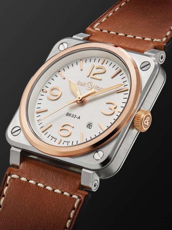 BR-03 Automatic 41mm 18-Karat Rose Gold, Steel and Leather Watch, Ref. No. BR03A-WH-STPG/SCA - FR