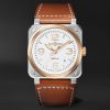 BR-03 Automatic 41mm 18-Karat Rose Gold, Steel and Leather Watch, Ref. No. BR03A-WH-STPG/SCA