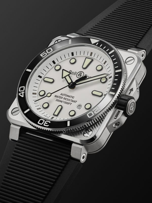 BR-03 Diver Automatic 42mm Stainless Steel and Rubber Watch, Ref. No. BR03A-D-WH-ST/SRB - FR BR-03 Diver Automatic 42mm Stainless Steel and Rubber Watch, Ref. No. BR03A-D-WH-ST/SRB - FR