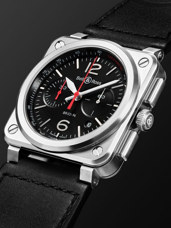 BR 03 Automatic Chronograph 42mm Stainless Steel and Leather Watch, Ref. No. BR0394-BLC-ST/SCA - FR BR 03 Automatic Chronograph 42mm Stainless Steel and Leather Watch, Ref. No. BR0394-BLC-ST/SCA - FR