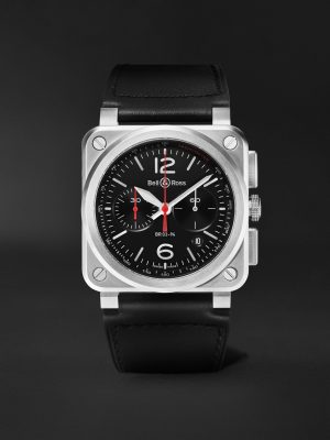 BR 03 Automatic Chronograph 42mm Stainless Steel and Leather Watch, Ref. No. BR0394-BLC-ST/SCA BR 03 Automatic Chronograph 42mm Stainless Steel and Leather Watch, Ref. No. BR0394-BLC-ST/SCA