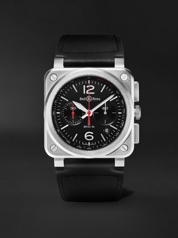 BR 03 Automatic Chronograph 42mm Stainless Steel and Leather Watch, Ref. No. BR0394-BLC-ST/SCA BR 03 Automatic Chronograph 42mm Stainless Steel and Leather Watch, Ref. No. BR0394-BLC-ST/SCA
