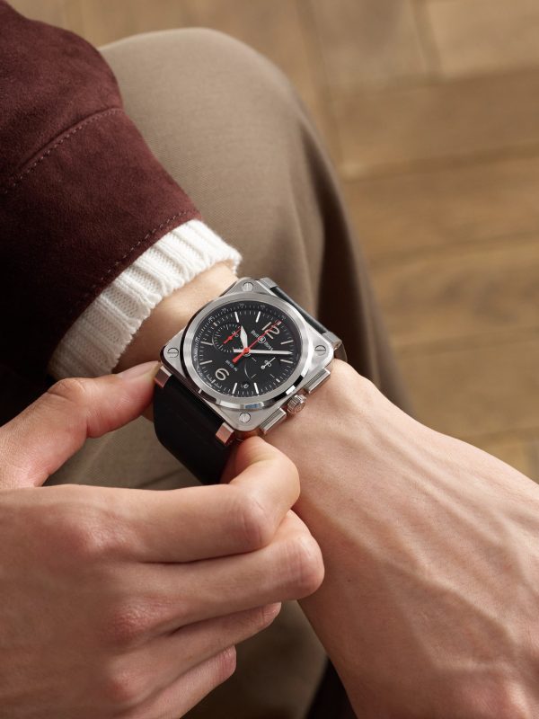 BR 03 Automatic Chronograph 42mm Stainless Steel and Leather Watch, Ref. No. BR0394-BLC-ST/SCA - OU BR 03 Automatic Chronograph 42mm Stainless Steel and Leather Watch, Ref. No. BR0394-BLC-ST/SCA - OU