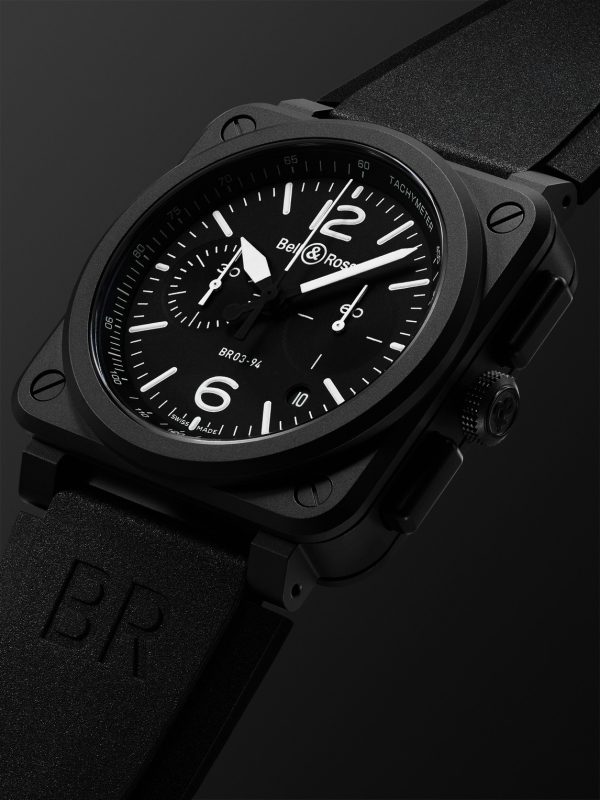 BR 03-94 Automatic Chronograph 42mm Ceramic and Rubber Watch, Ref. No. BR0394-BL-CE - FR BR 03-94 Automatic Chronograph 42mm Ceramic and Rubber Watch, Ref. No. BR0394-BL-CE - FR