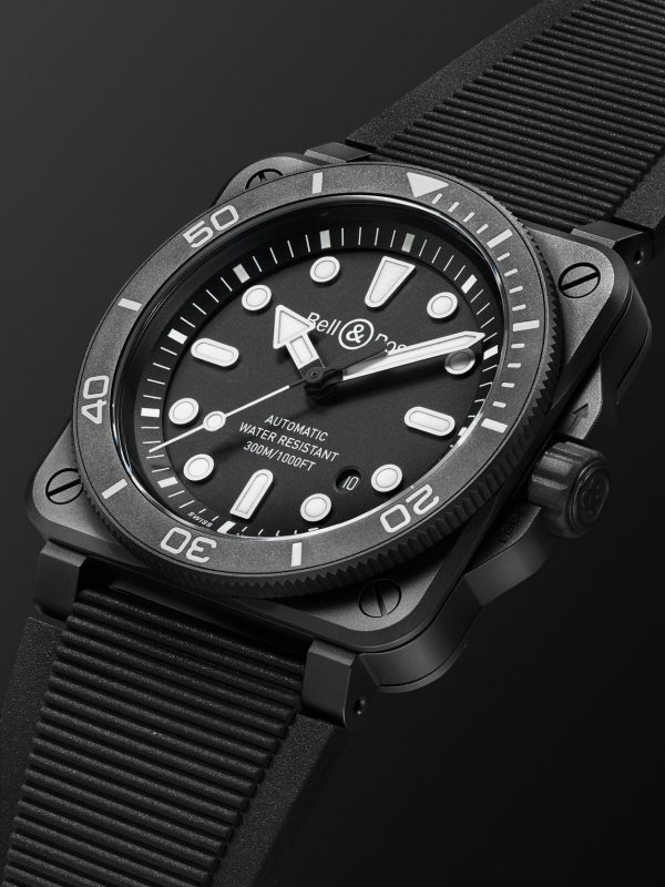 BR-03 Diver Automatic 42mm Ceramic and Rubber Watch, Ref. No. BR03A-D-BL-CE/SRB - FR