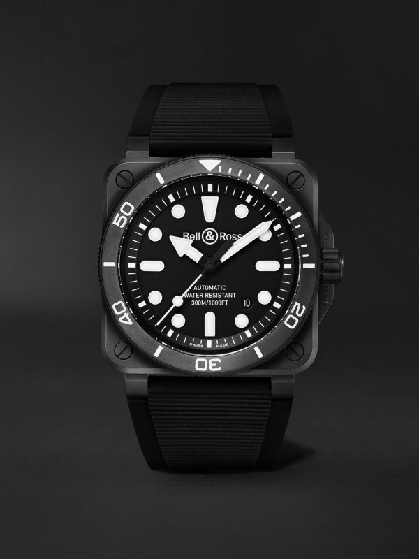 BR-03 Diver Automatic 42mm Ceramic and Rubber Watch, Ref. No. BR03A-D-BL-CE/SRB