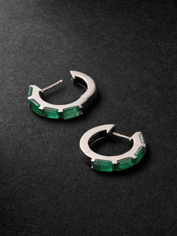 18-Karat Blackened Gold Emerald Hoop Earrings - BK