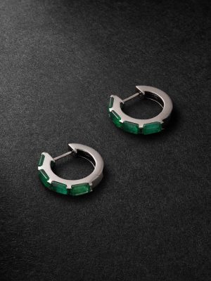 18-Karat Blackened Gold Emerald Hoop Earrings 18-Karat Blackened Gold Emerald Hoop Earrings