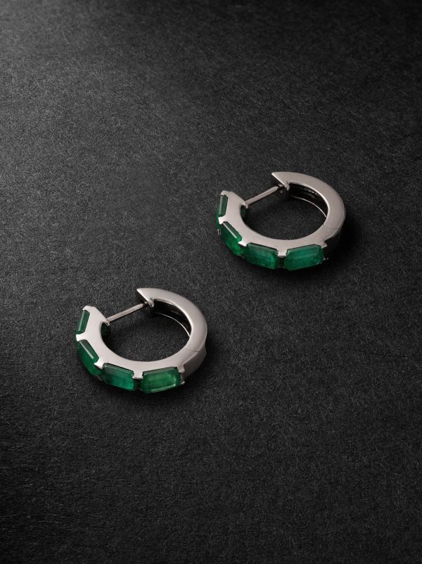 18-Karat Blackened Gold Emerald Hoop Earrings