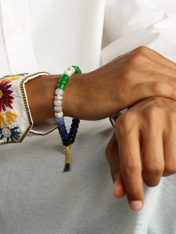Montauk Forte 18-Karat White and Blackened Gold Multi-Stone Beaded Bracelet - OU Montauk Forte 18-Karat White and Blackened Gold Multi-Stone Beaded Bracelet - OU