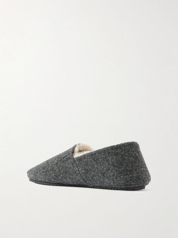 Shearling-Lined Woven Slippers - BK
