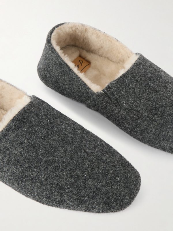 Shearling-Lined Woven Slippers - CU