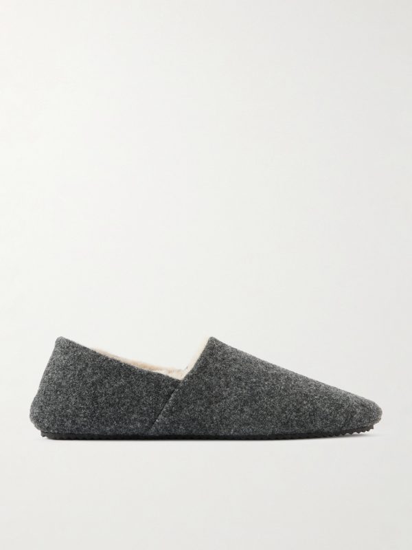 Shearling-Lined Woven Slippers