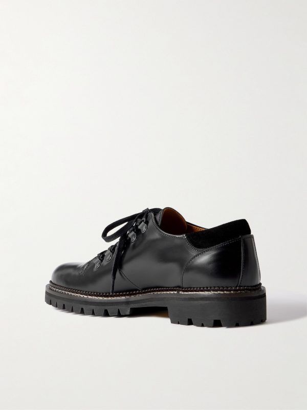 Suede-Trimmed Leather Hiking Derby Shoes - BK