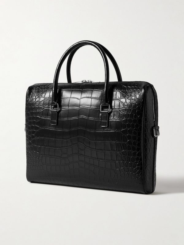 Croc-Effect Leather Briefcase - BK Croc-Effect Leather Briefcase - BK