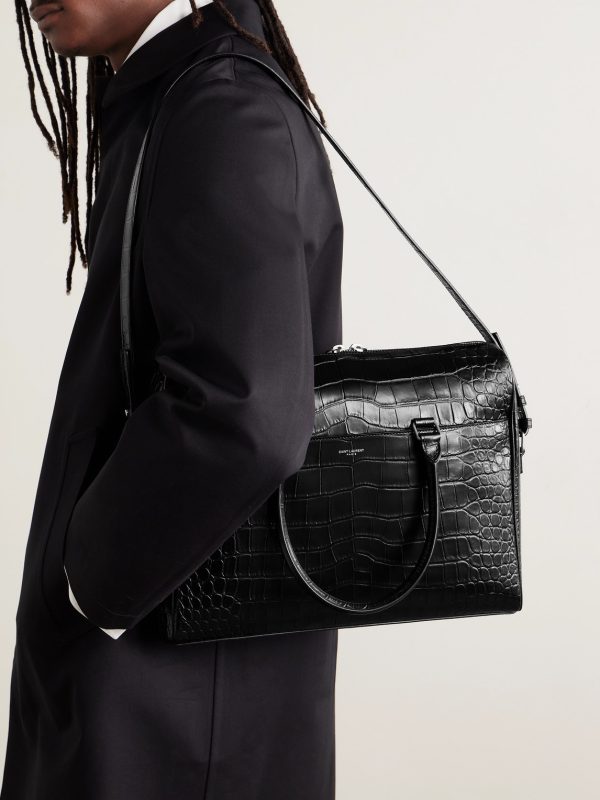 Croc-Effect Leather Briefcase - E2 Croc-Effect Leather Briefcase - E2