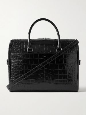 Croc-Effect Leather Briefcase Croc-Effect Leather Briefcase