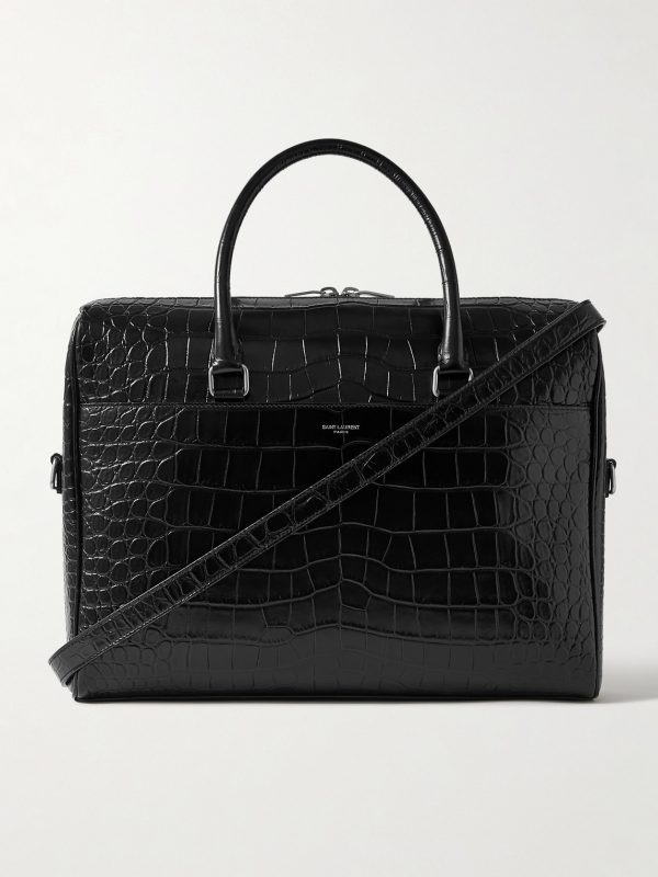 Croc-Effect Leather Briefcase Croc-Effect Leather Briefcase